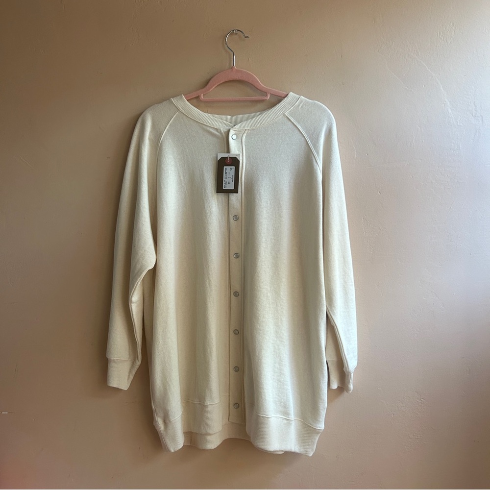 NWT - ICHI ANTIQUITIES- FRENCH TERRY BUTTON UP CARDIGAN - NATURAL - OS